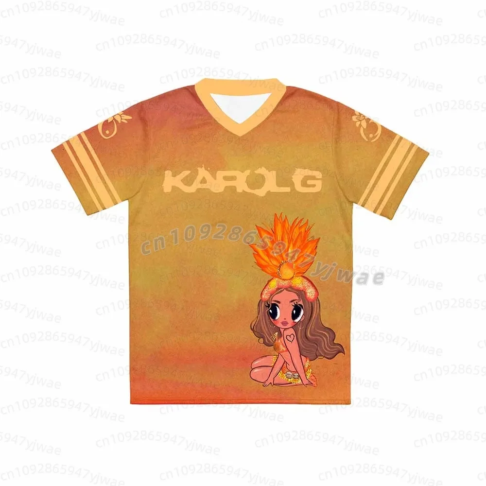 Karol G Jersey Football Tee V-Ausschnitt Kurzarm Sommer Herren T-Shirt Unisex Streetwear Kurzarm O-Ausschnitt Kinder Erwachsene T-Shirts – Detail 6