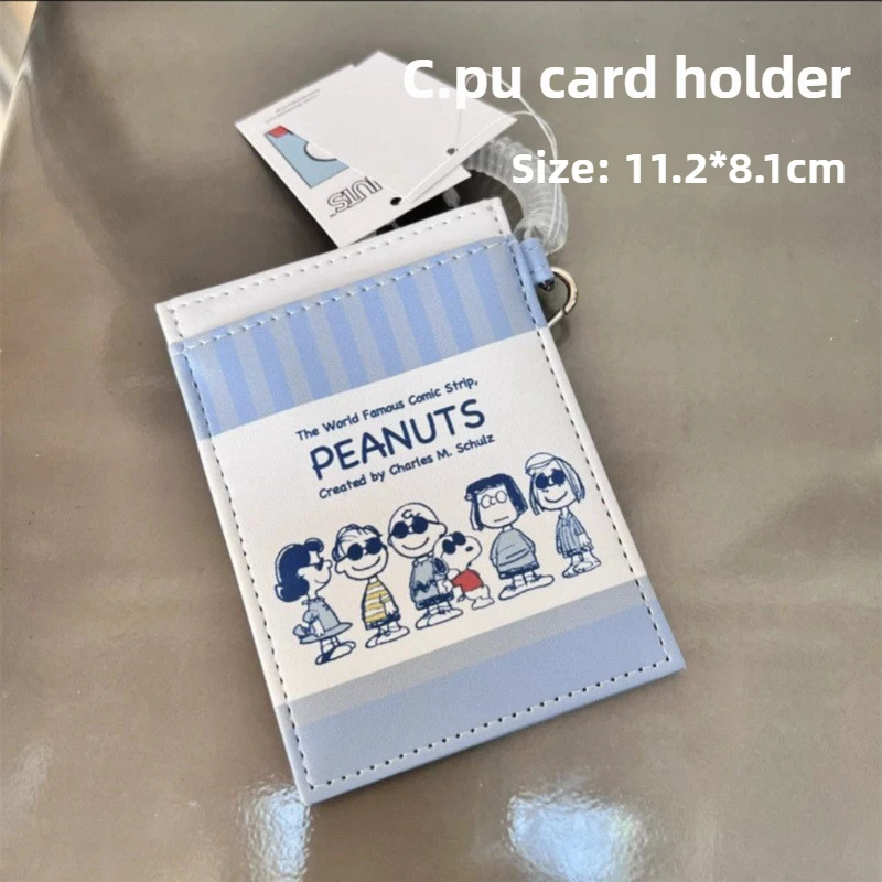 Portamonete Snoopy Charlie Brown Cartoon Porta carte in PU Borsa portaoggetti per chiavi per auto con gancio Custodia organizer per caricabatterie per auricolari trasparente in PVC