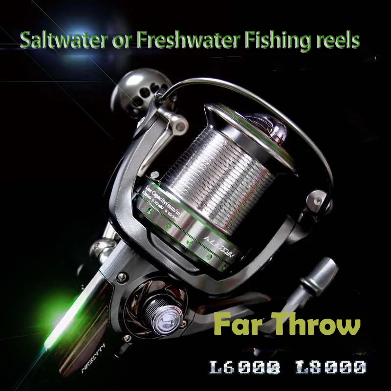 

L8000 Full Metal Spinning Fishing Reel, 15 + 1BB, 25kg Max Drag Power, Saltwater, Trolling Surf, Far Throw Fishing Wheel