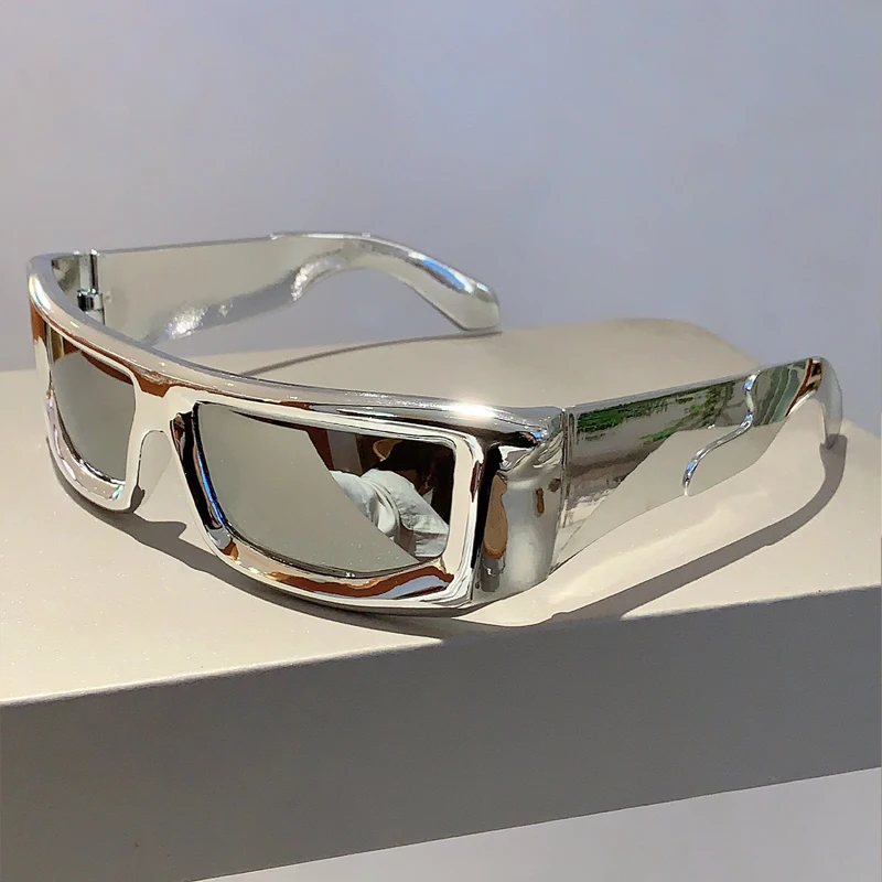 Y2k Wrap Round Men Sunglasses New Metallic Rim Outdoor Sports Women Shades Trendy Brand Design Vintage UV400 Eyewear