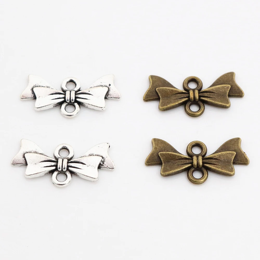 20x10mm 30 sztuk Antique Silver Plated brąz Plated łuk krawat ręcznie Charms wisiorek: DIY dla bransoletka naszyjnik