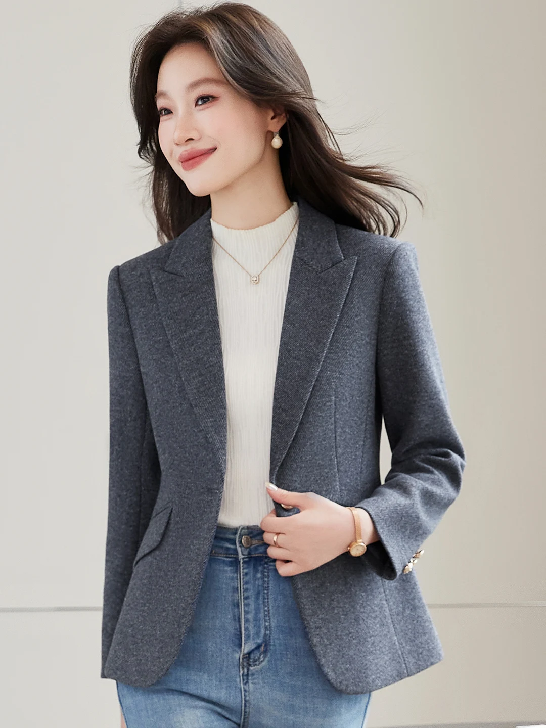 Elegant Woolen Suit Jacket Women's Autumn Winter New Style Slimming OL Small Size Ladies' Top Quality Commute Fashion