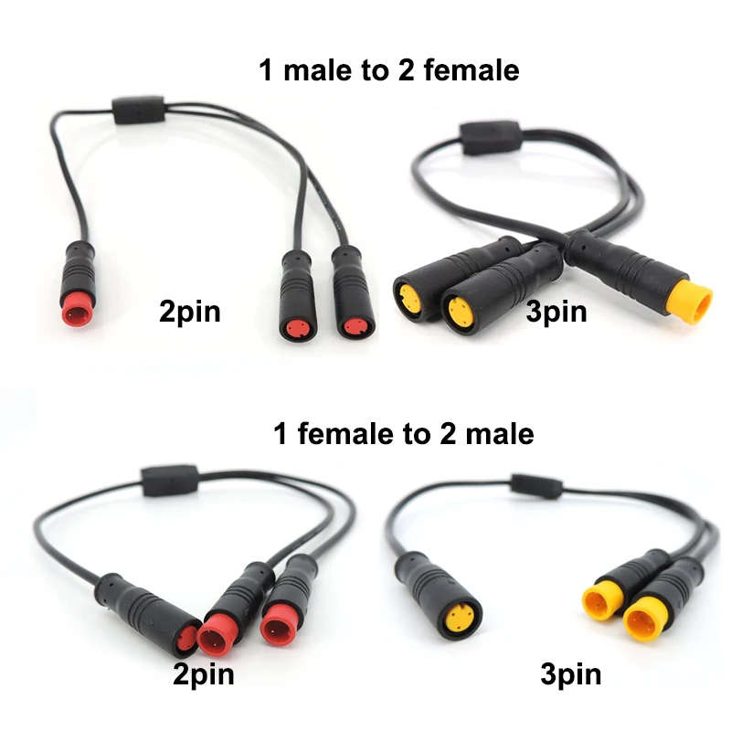 m8 2 3 Pin way Y Splitter 1 male female to female male cable Splitter Connector Waterproof  9mm Signal Sensor E-bike cord