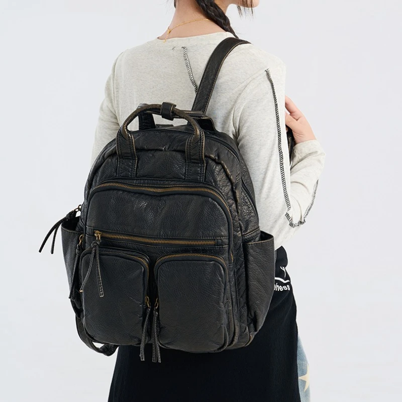 

Women's Distressed Cool Large Capacity Backpack & Tote 2-in-1, Vintage Multi-Pocket Shoulder Сумка Женская Y2KCrossbody Handbag