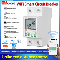 RMshebei 2P 63A Single Phase WiFi Smart Circuit Breaker Over Under Voltage Energy Meter LCD Display Leakage Tuya SmartLife Alexa