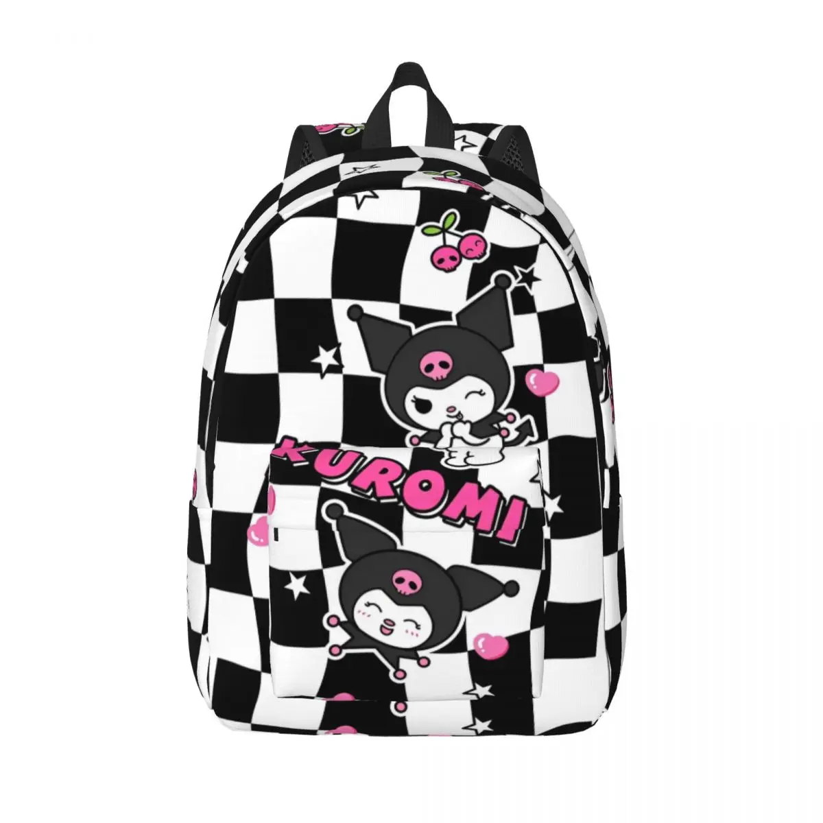 

Kawaii Kuromi Check Backpack Men Women Teenage High School Hiking Travel Daypack Cute Cartoon Laptop Computer Canvas Bags Gift