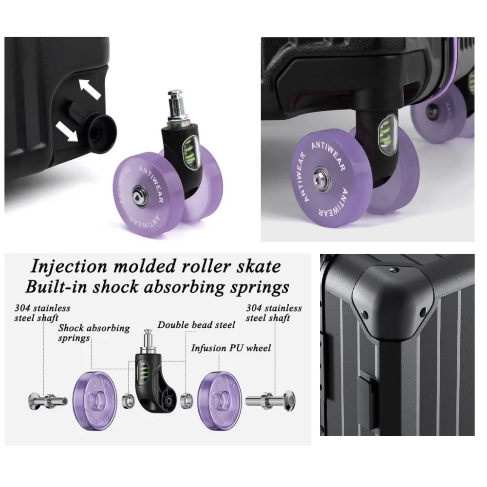 حقيبة عربة توازن السفر بمقود واسع مع عجلات صامتة ملونة وقفل TSA وأمتعة متدحرجة ومواد الكمبيوتر ذات سعة كبيرة #3