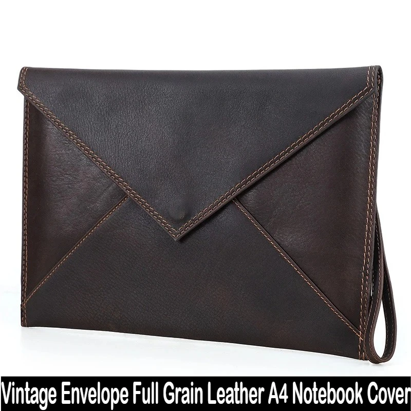 Vintage Style Full Grain Leather A4 Notebook Cover Envelope Form Magnetic Office Handheld Wrap Stationery School Supplies