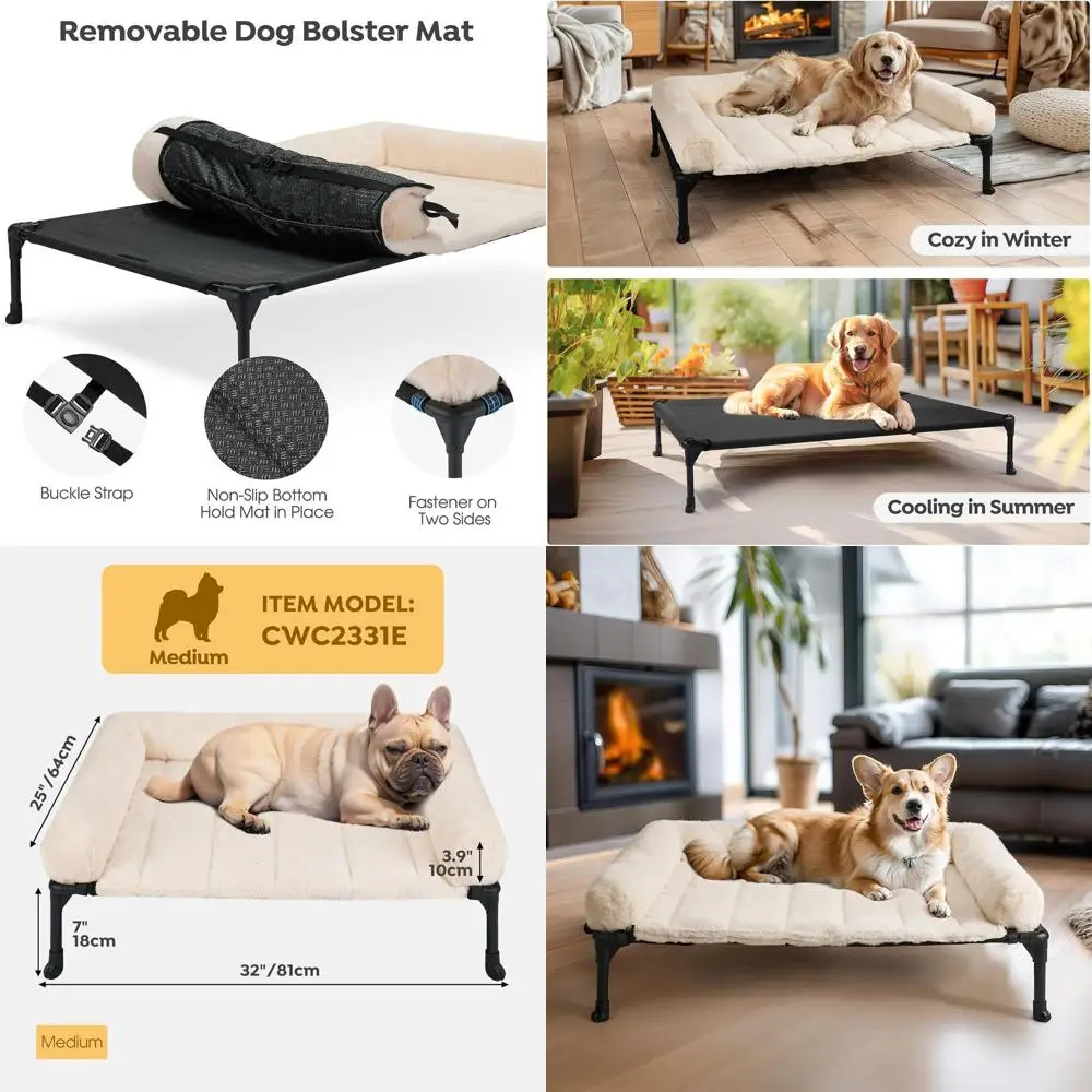 

Elevated Orthopedic Dog Bed with Plush Bolster, Large Indoor Pet Sofa, Removable Washable Cover, Non-Slip, 32x25 Cream