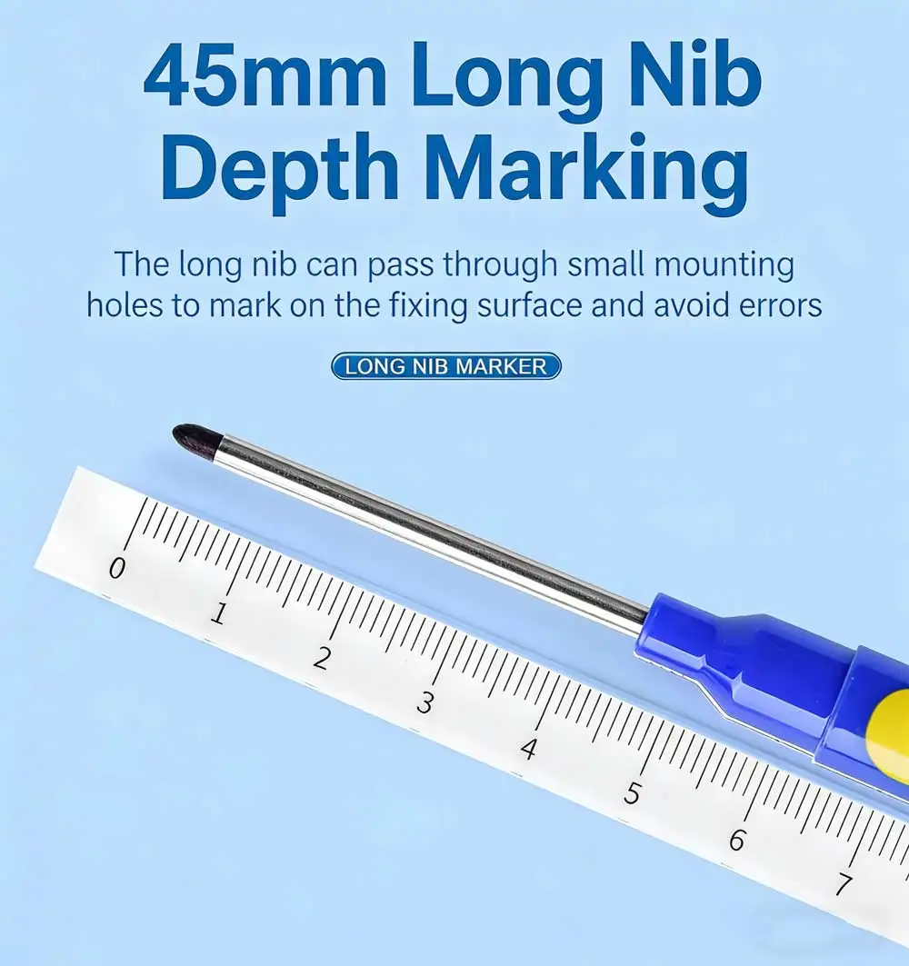 Deep Hole Long Nib Head Marker 6Pcs Waterproof Oil-Based Pen For Metal Wood Tile Plastic Construction Marking Tool