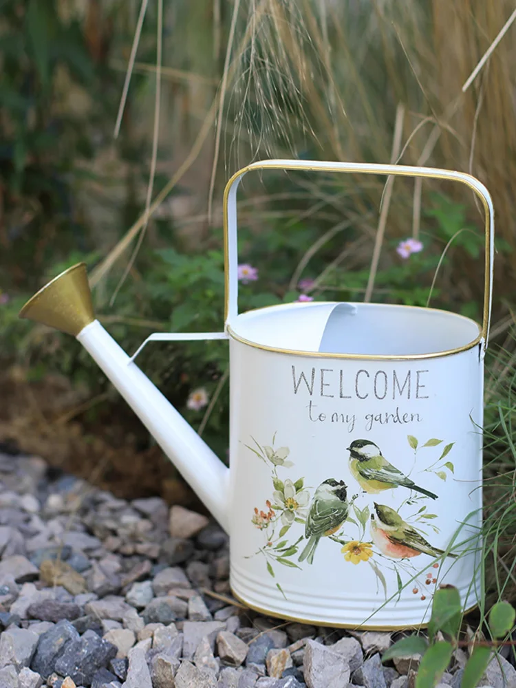 White Vintage Retro Farmhouse Decorative Metal Watering Can