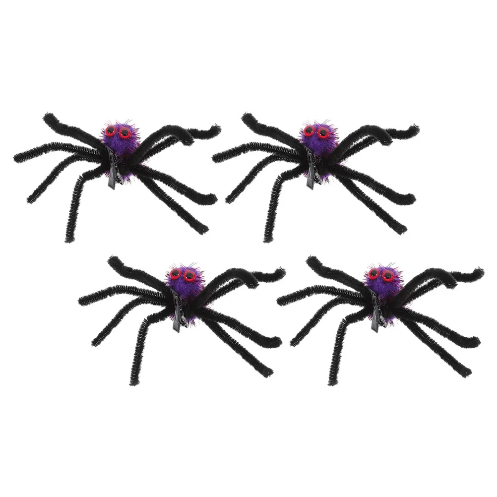 4 Pcs Halloween Hair Clips Cosplay Clamps Kids Hairpin Venue Setting Props Spider Hairball Delicate Child Bobby Pins