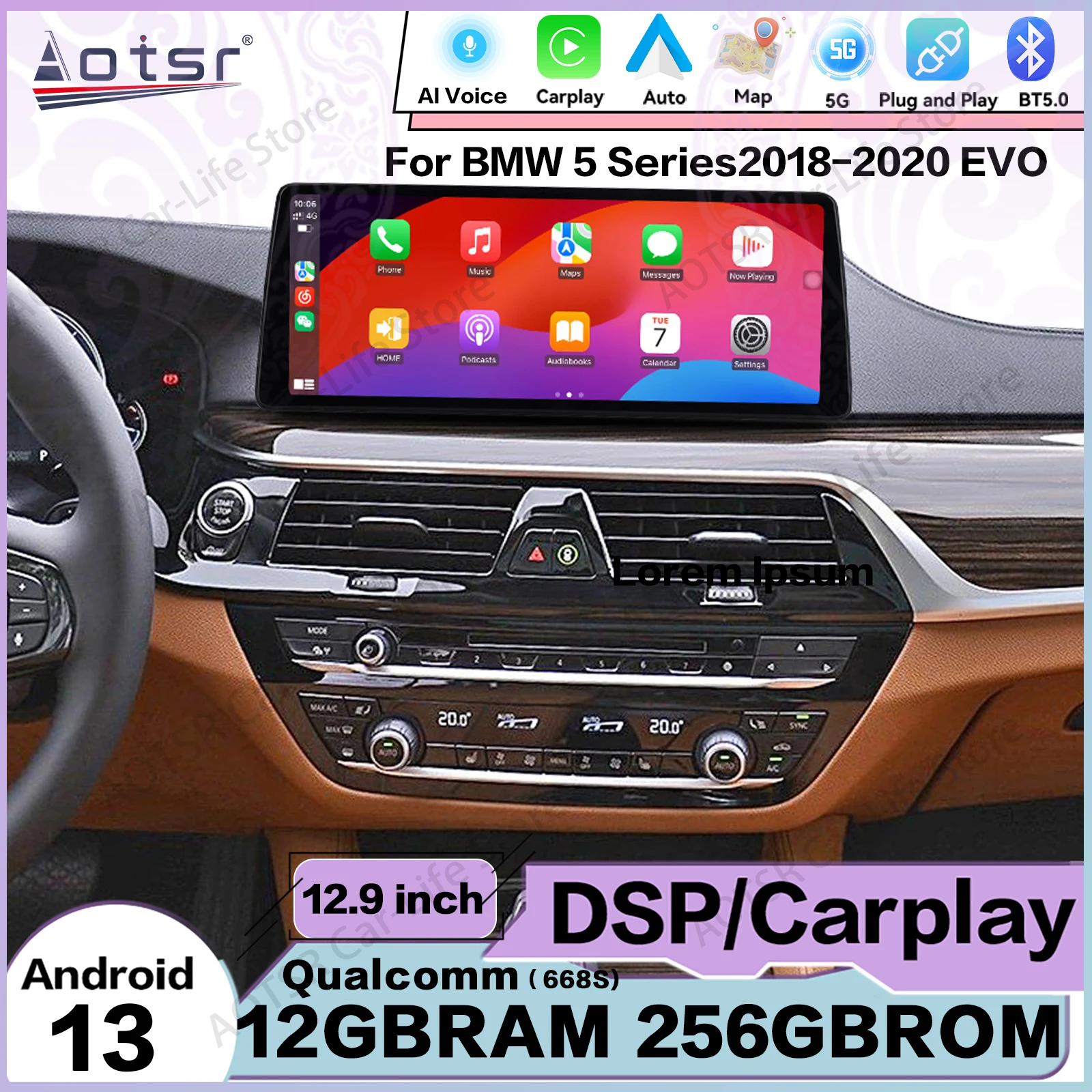 2400*900 AI Voice Multimedia Receiver Android Auto For BMW 5 Series 2018~2020 GPS Navigation Automotive Stereo Radio Head Unit