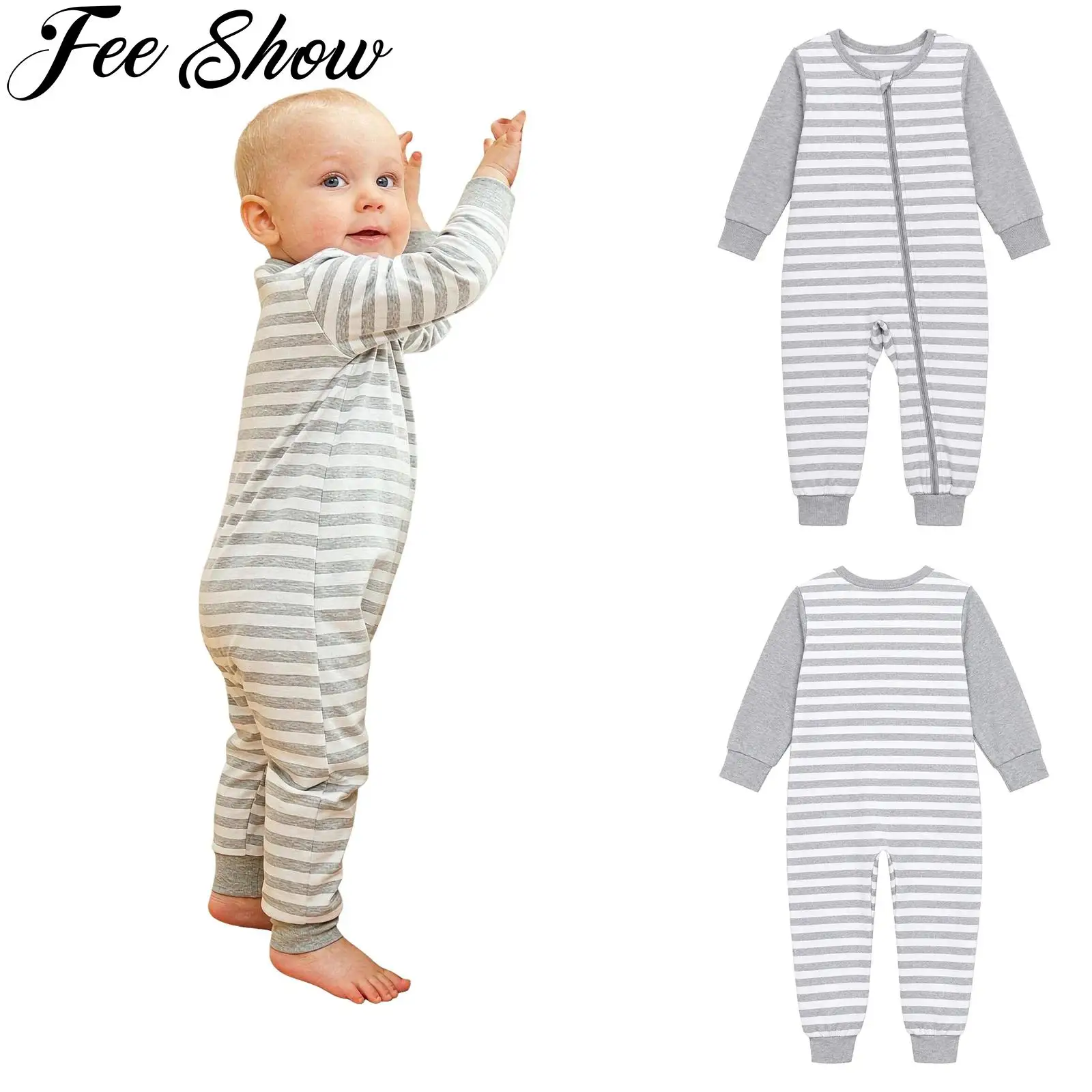 Baby Adaptive Jumpsuit Boy Girl Special Needs Clothing Long Sleeve Zipper Front Striped Rompers Hospital Care Sleepwear Playwear