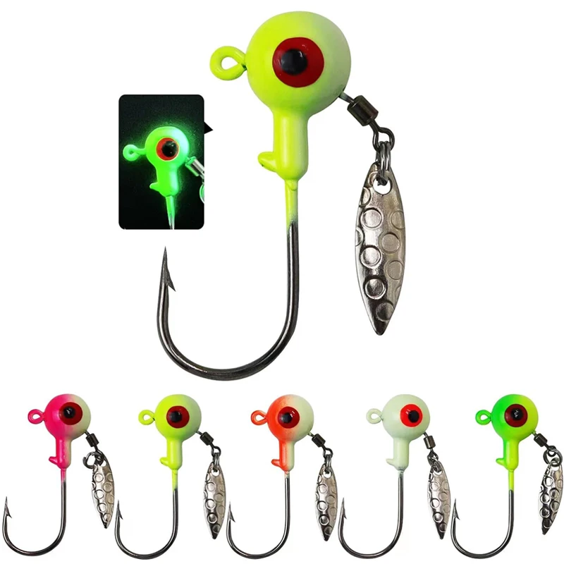 20pcs Underspin Fishing Jig Heads Crappie Bass Jig Hook Lure 1/8 3/16 1/4 3/8 oz Accessories Fishing Supplies Glow In The Dark