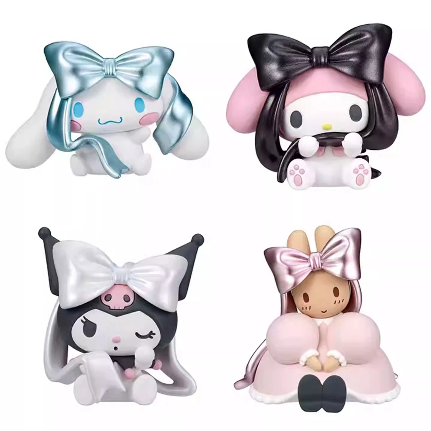 Sanrio Charaktere Ballett Schleife Design Melody Kuromi Cinnamoroll Mini Ornament Twisted Egg Set Actionfiguren Anime Peripheriespielzeug