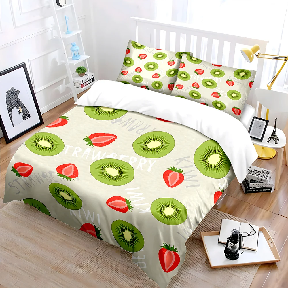 Strawberry and Kiwi Pattern Design Print Soft Comfortable Duvet Cover Bedding Set Included 1*Duvet Cover  2*Pillowcases