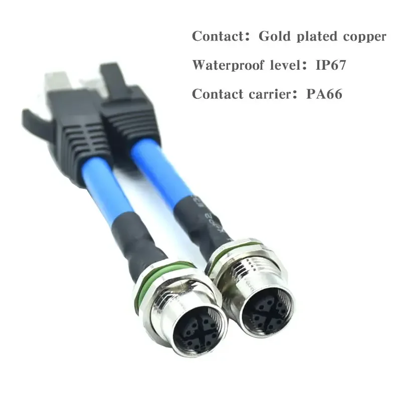 M12 8 Pin X Coding Plane Socket to RJ45 Connector Wire Cat6 RJ45 Plug to Female M12 Shielded Sensor Line for Industrial Camera