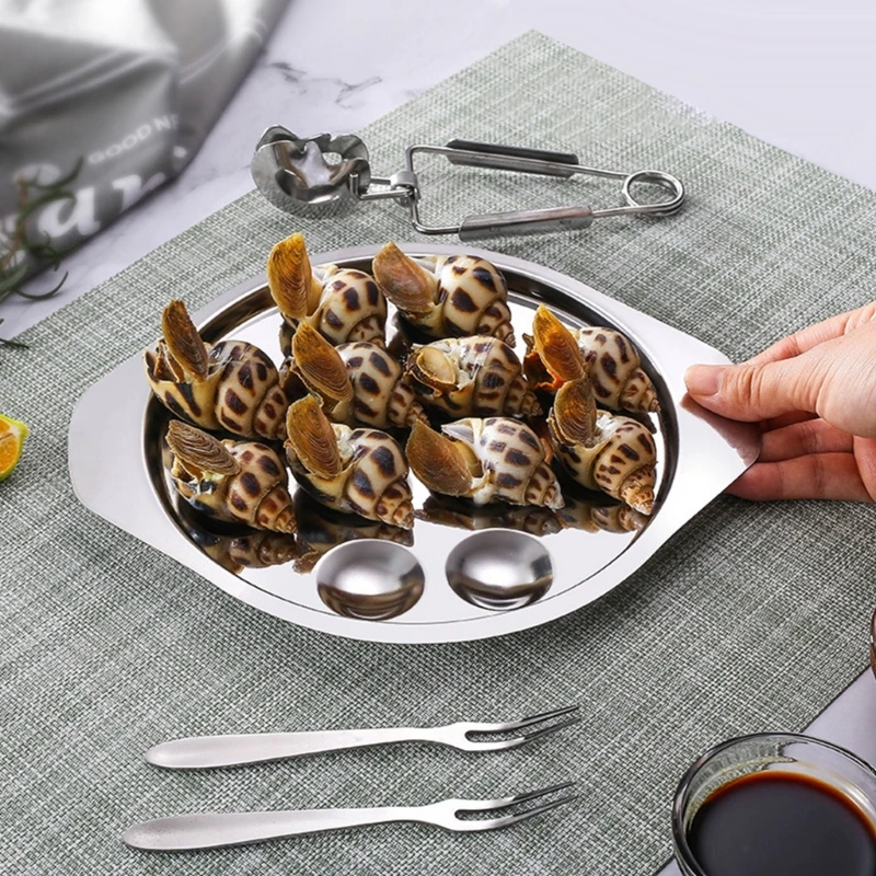 Metal Seafood Plate with Tongs Practical Kitchenwares Heat Resistants Snail Bakings Plate with Clamps Escargots Drop Shipping