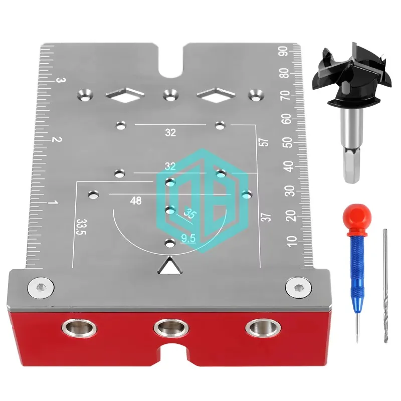 35mm Hinge Punching Locator Aluminum Alloy Hinge Boring Jig with Inch Metric Scale Multi-Function Woodworking Drilling Locator