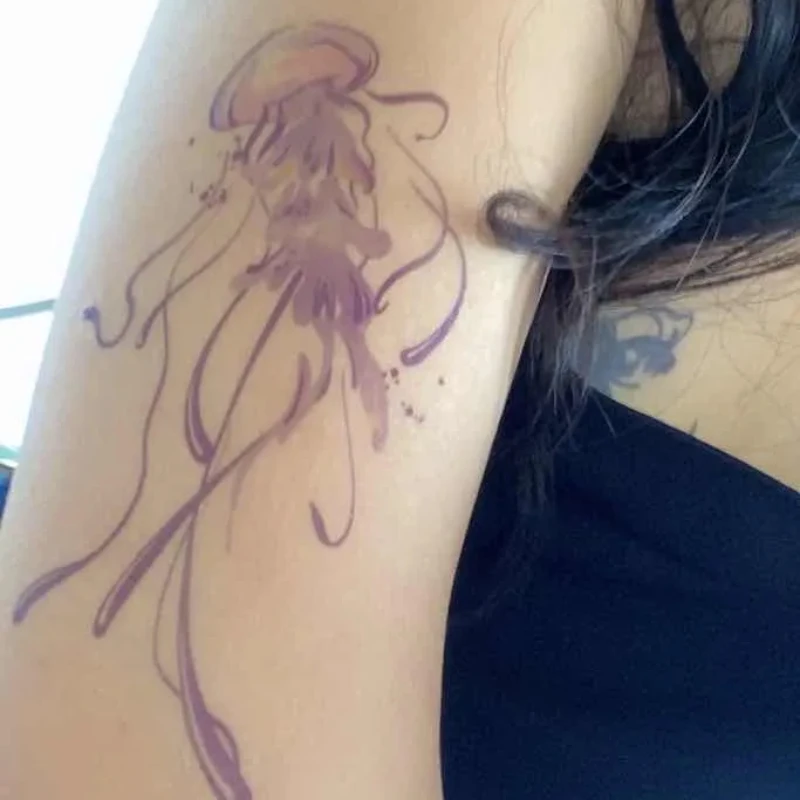 Cartoon Jellyfish Temporary Tattoo for Woman Thigh Waterproof Sticker Cartoon Y2K Butterfly Fake Tattoos Festival Art Tatuaje