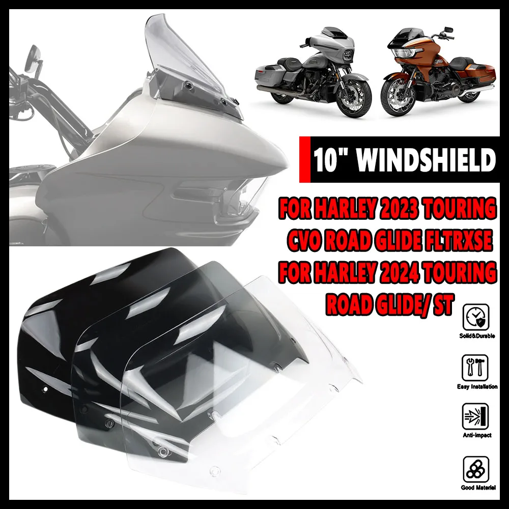 

For Harley 2023 2024 TOURING CVO 121 117 Road Glide ST FLTRXSE NEW Motorcycle 10" Windshields Windscreen Wind Deflector CVO 121