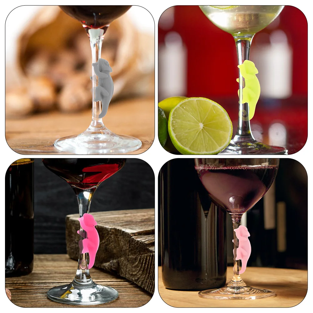 

12 Pcs Chameleon Glass Identifier Cute Charms for Drinks Funny Markers Bar Silica Gel
