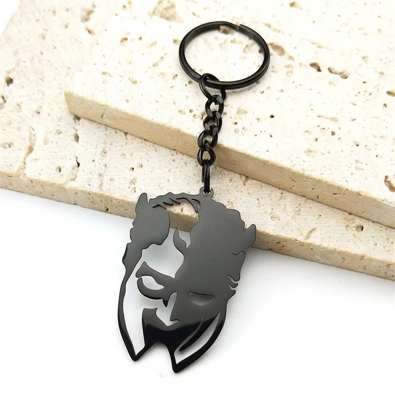 

Dark Style Hollow Figure Mask Pendant Key Chain for Women Men Stainless Steel Black Color Personalized Keyring Gift Jewelry