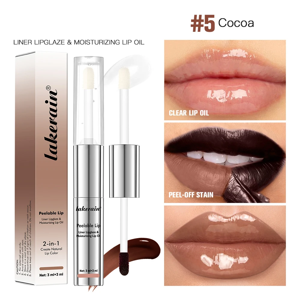 Delineador labial removível de ponta dupla e óleo labial 2 em 1, à prova d'água, fosco, nutritivo, hidratante, à prova de manchas, cosméticos