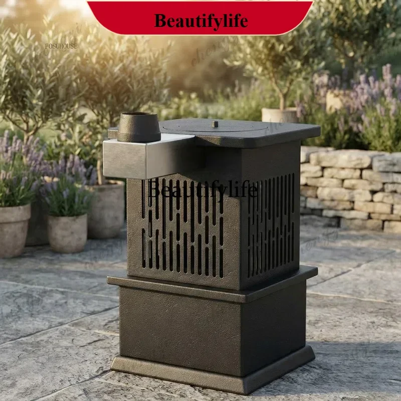 Outdoor Wood Burning Chimeneas Fireplace Stove Multifunction Charcoal BBQ Grill Patio Heater for Courtyard Garden Terrace