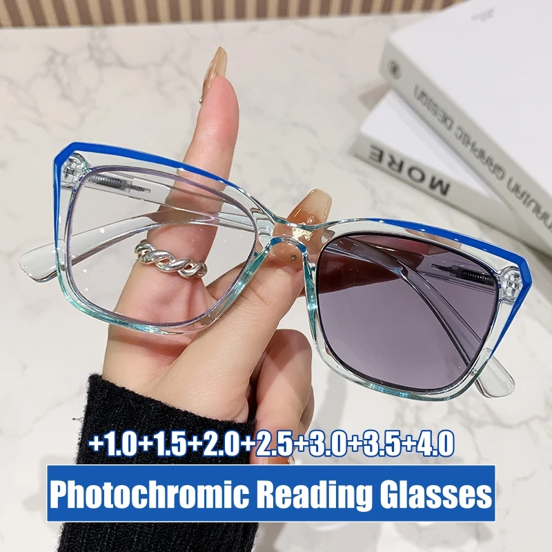 

Fashion Photochromic Reading Glasses Progressive Multifocal Near&Far Eyeglasses Unisex Anti-blue Light Clear Lens with Diopters