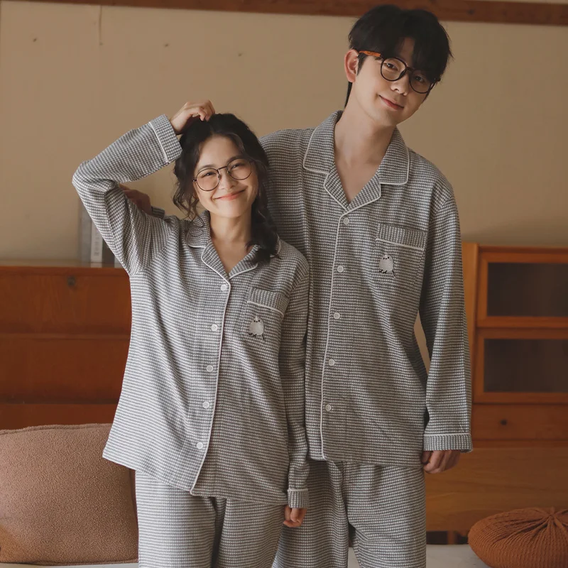 

Новинка 202, парные пижамы, мужской комплект в японскую клетку, осень/зима, матовый хлопок, элитная женская домашняя мебель