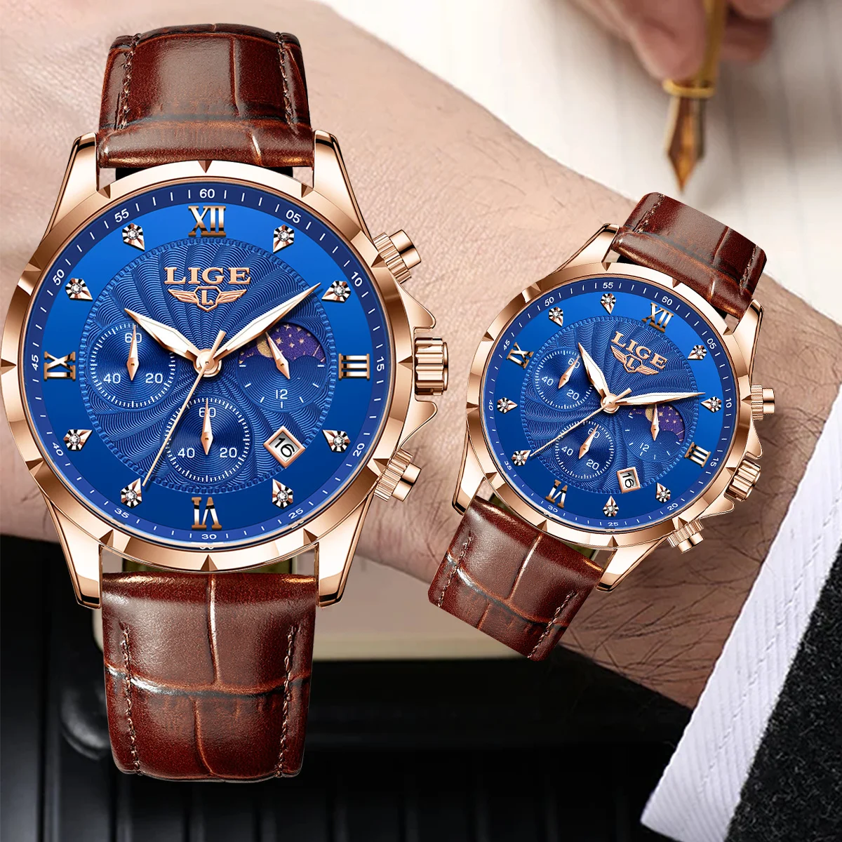 

LIGE мужские часы повседневные деловые мужские часы роскошный светящийся хронограф с датой водонепроницаемые наручные часы кварцевые часы кожаные часы