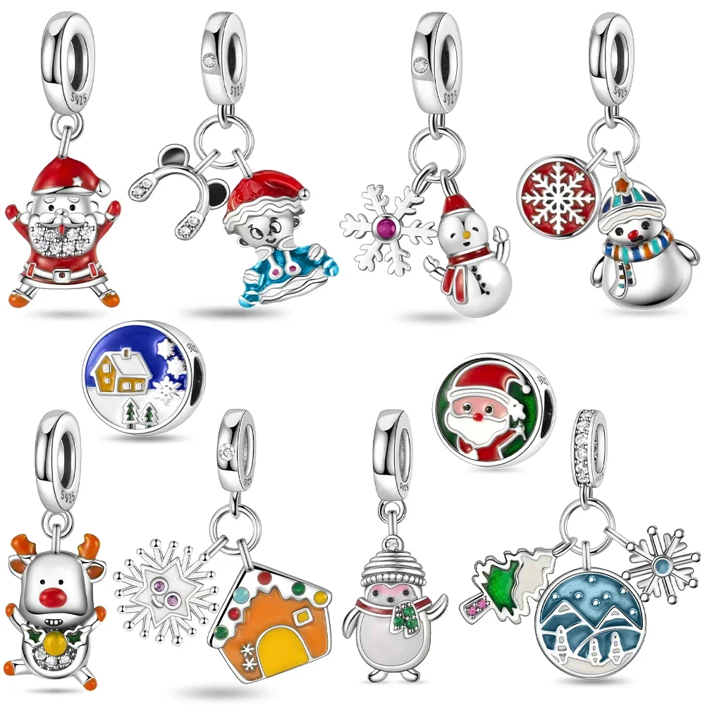

Оригинальные подвески 925, серебро, белый снеговик, снежинки, подвеска в виде рождественской елки, бусины, подходят для браслета, женский подарочный аксессуар