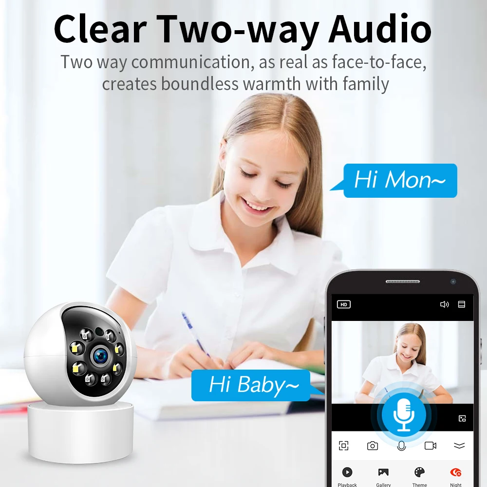 IP Camera WiFi HD Baby Monitor Smart Auto Tracking Wireless Smart Home Video Surveillance 4G SIM Card 1080P PTZ Security Camera