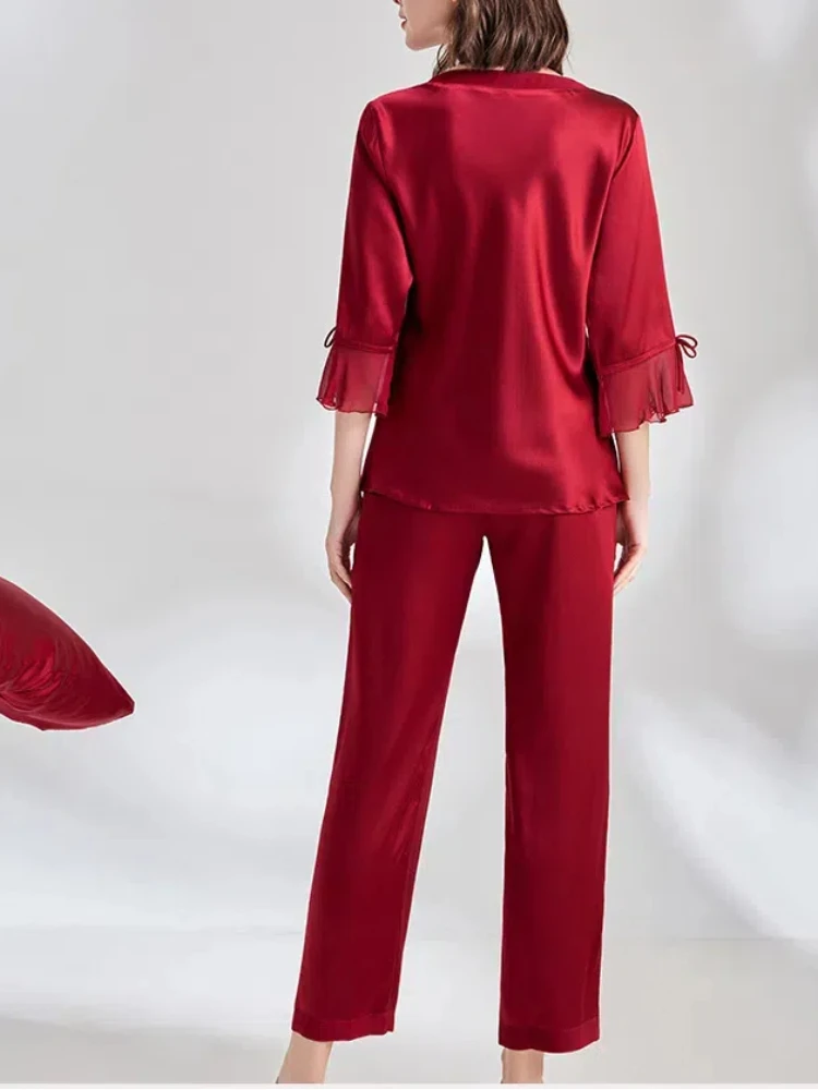 Ensemble de pyjama deux pièces Mulberry Inj2 pour femme, manches longues, style Ins, vêtements de nuit, mode, saisonnier, luxe, automne, 2024, 100%