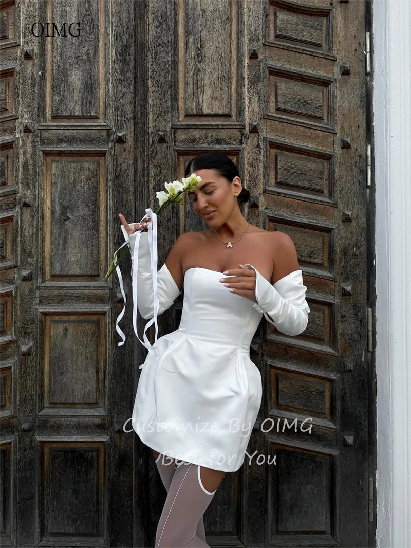 OIMG Simple Ivory Strapless Ball Wedding Dress Backless Bride Dresses Mini Wedding Gowns vestidos de novia Customized
