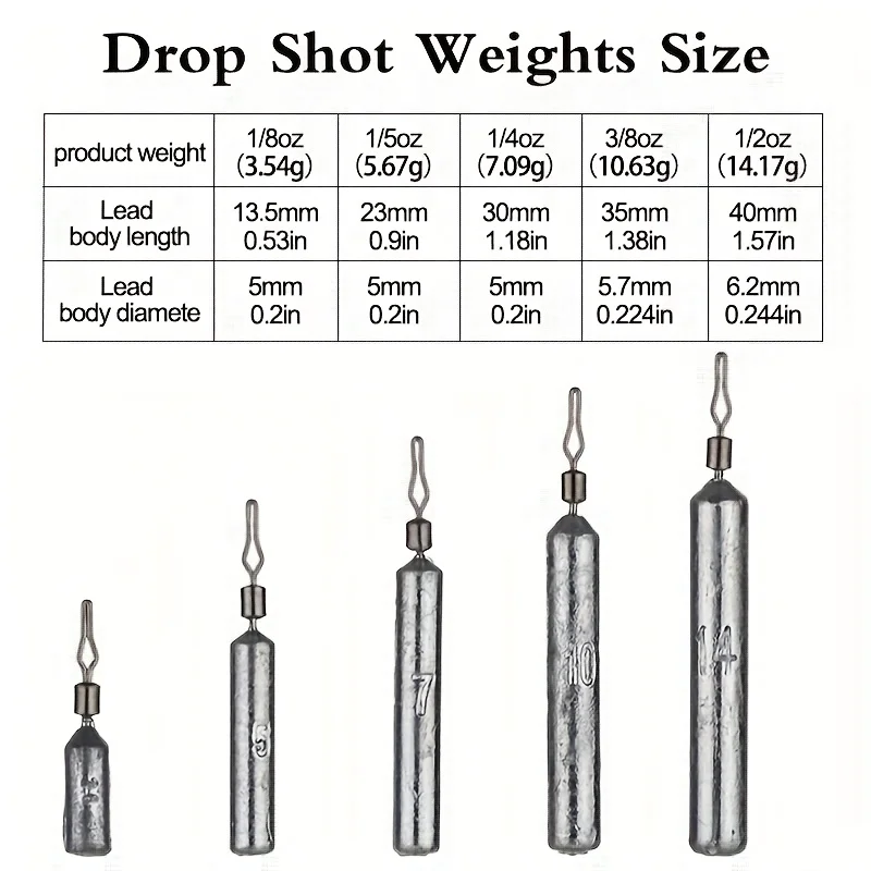 10 Stück 360 ° Rotierende Drop Shot Angel-Sinker, 3,5–20 g, zylindrisches Bleigewicht, verwirrungsfreies Design für Bass Finesse Angelgerät – Detail 3