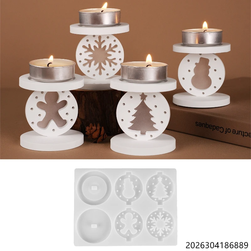 Christmas Hollow Shadow Tealight Candle Holder Silicone Mold DIY Plaster Concrete Resin Cabin-Core Winter Holiday Table Decor