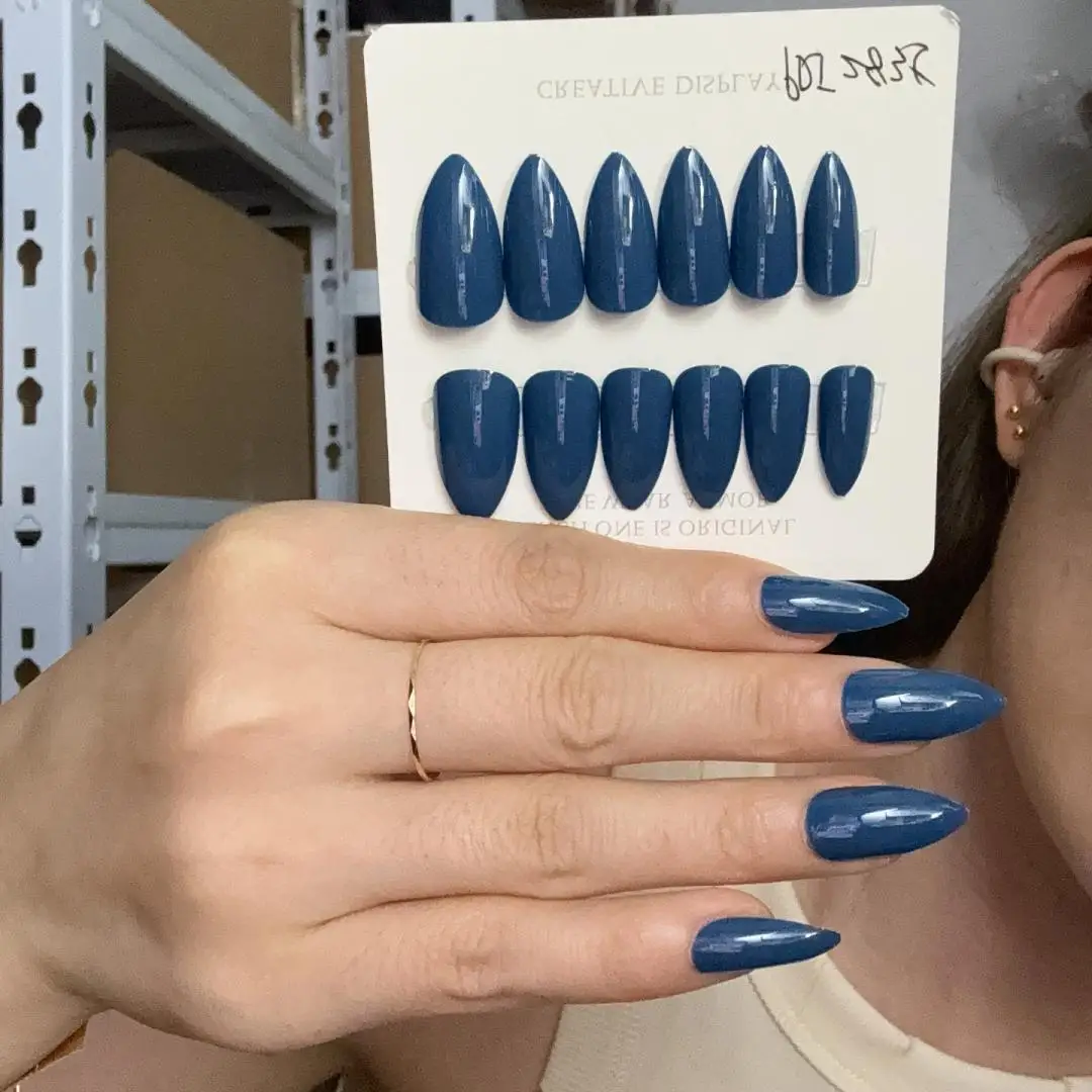 24pcs/box Medium-Length Press on Acrylic Nails Art Solid Color Simple Design False Nails Tips Removable Reusable Fake Nails Set
