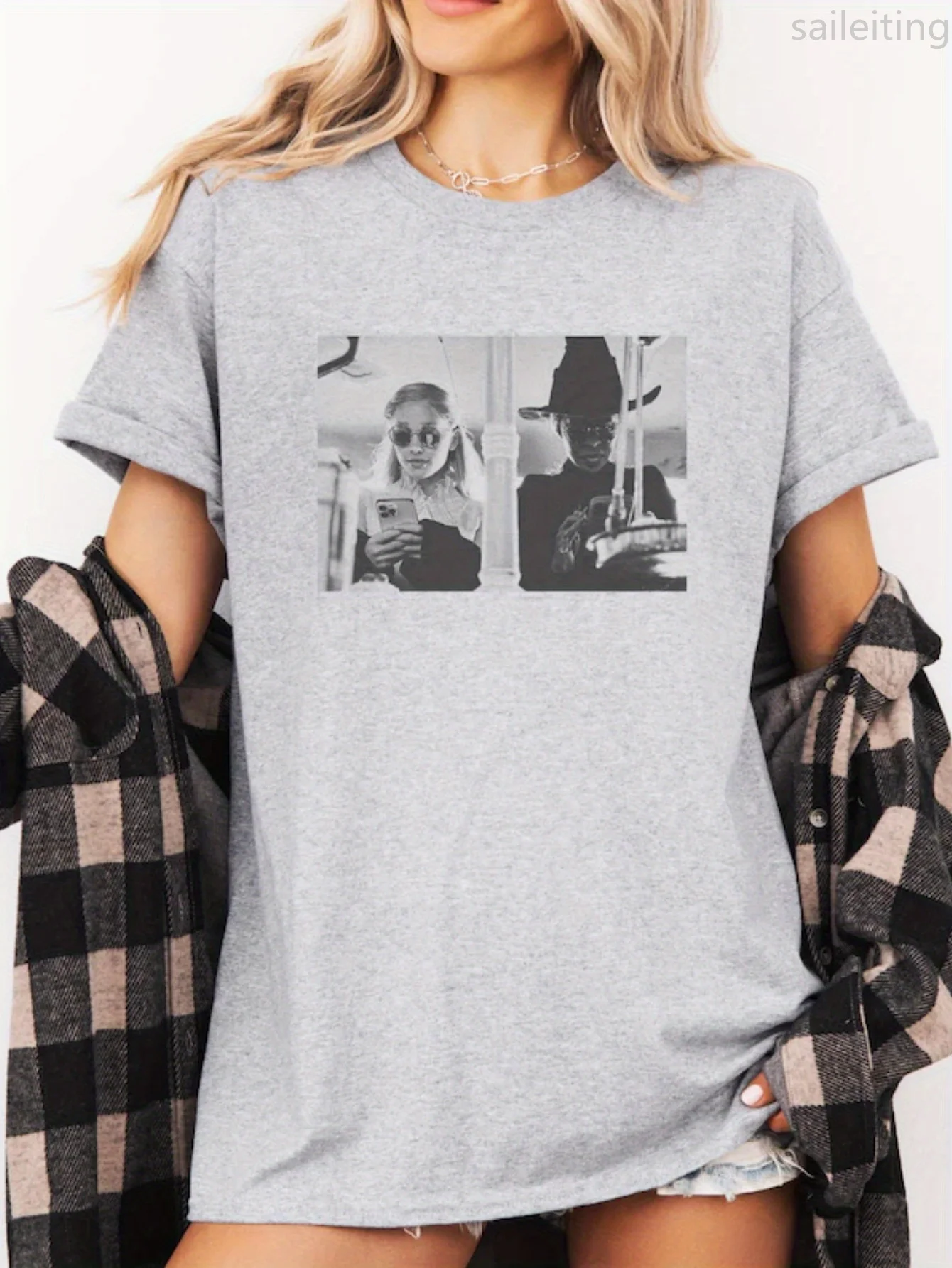 WomenS Casual Crew Neck T-Shirt with Vintage Movie Poster Print Fit Sleeve Womens Harajuku Short Sleeve Casual Clothing Street