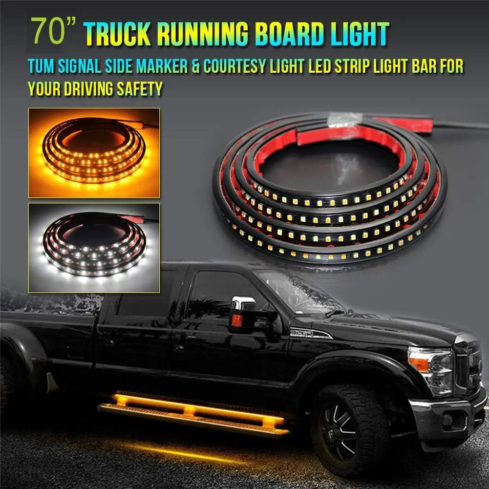 2PCs Truck LED Running Board Lights Sequential Amber Led Side Marker Lights 60 Inch Emergency Extended Crew Cab Waterproof Flex