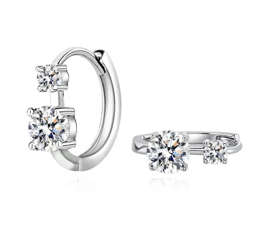 925 Sterling Silver 0.6 Carat * 2 Moissanite Double Diamond Earrings Fashion Design Light Luxury Senior Ladies