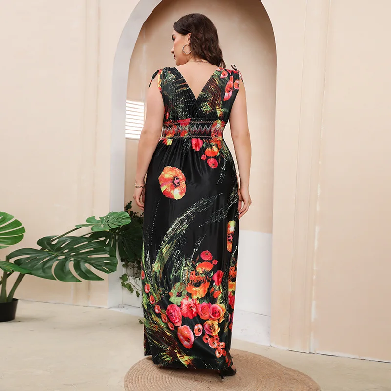 فستان شاطئ كبير الحجم، مثير، مطبوع عليه حرير الجليد، طراز بوهيمي، مرونة عالية