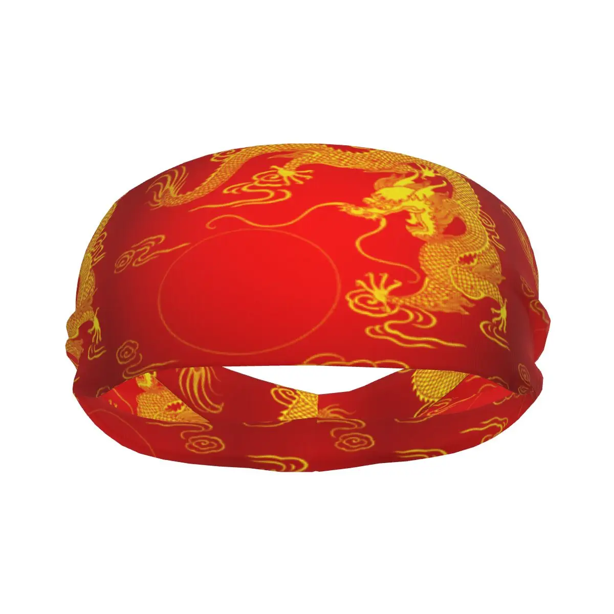 Dragon Gold On RED Elastic Hair Band Yoga Headband Makeup Hair Hoop Headwrap