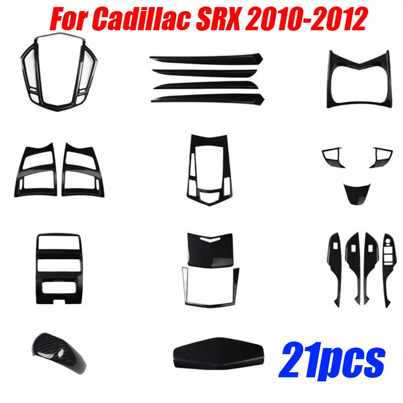 21PCS Carbon Fiber Interior Accessories Kit Cover Trim For Cadillac SRX 2010-12