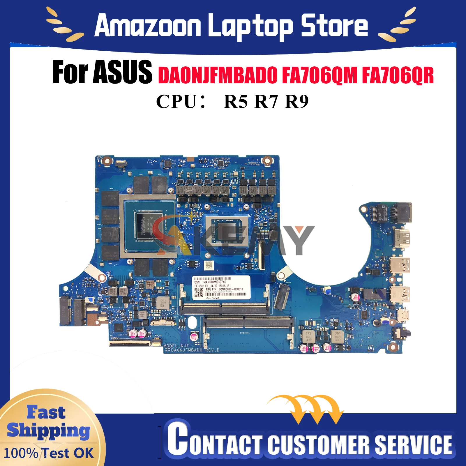 

DA0NJFMBAD0 Материнская плата для ноутбука ASUS TUF Gaming FA506Q FA706QM FA706QR Материнская плата для ноутбука с процессором R5 R7 R9 100% tests OK stk