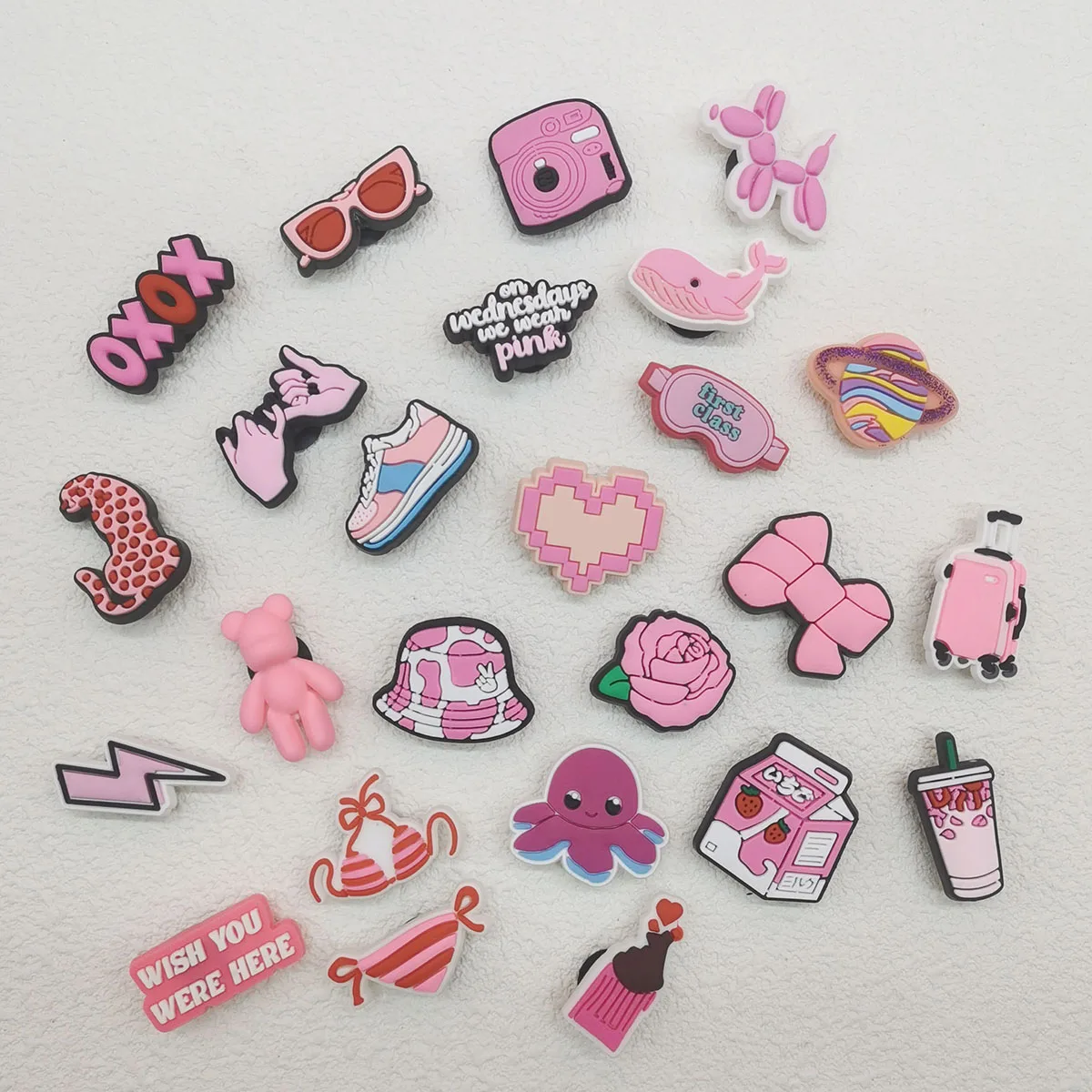 25PCS Pink Series PVC Shoe Charms DIY Accessories Funny Pattern Shoe Buckles Decorations Multifunctional Shoe Clips Decor