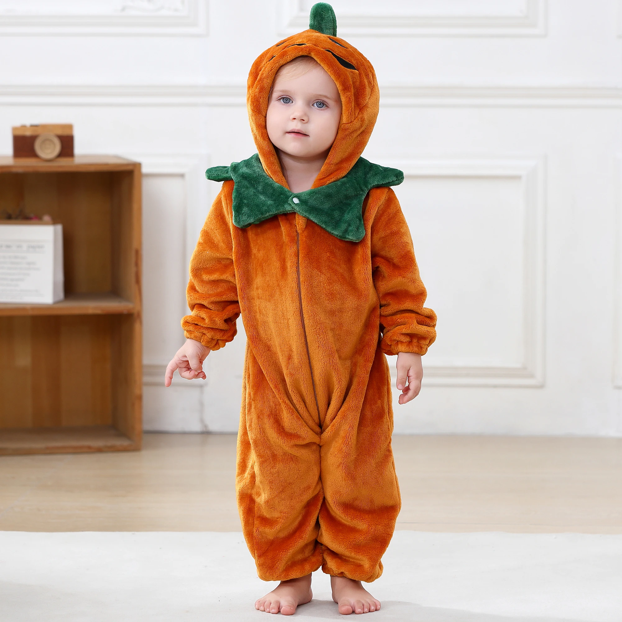 MICHLEY Halloween Kürbis Baby Cartoon Strampler Winter Neugeborenen Kapuzenkleidung Jungen Mädchen Schlafanzug Einteiler Jumpsuit für Jungen Mädchen – Detail 8