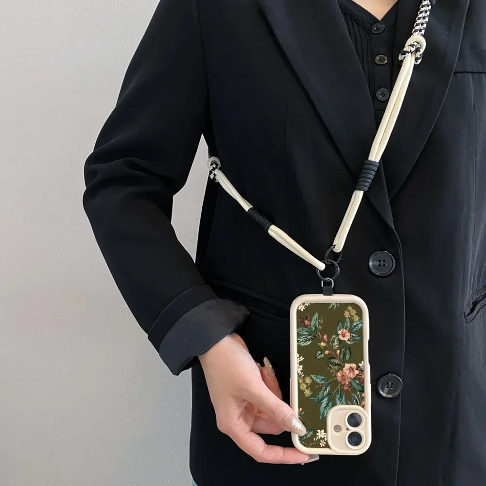 Ypm5 Plants Crossbody Lanyard Telefoon Case Voor Xiaomi 15 14 13 12 11 Lite Ultra 13 T 14 T 12 T 11 T Pro Pols Ketting Strap Cover